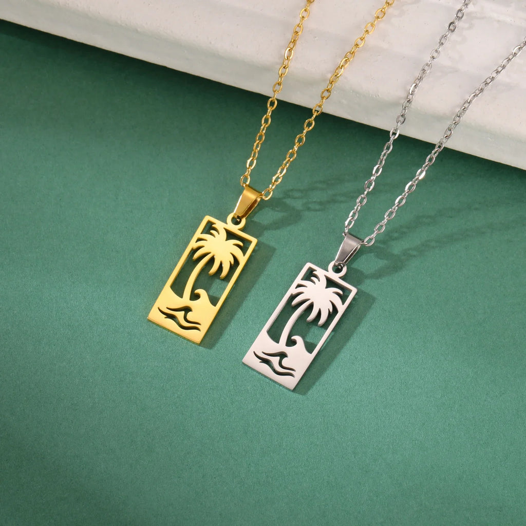 Necklace with palm tree pendant and beach wave