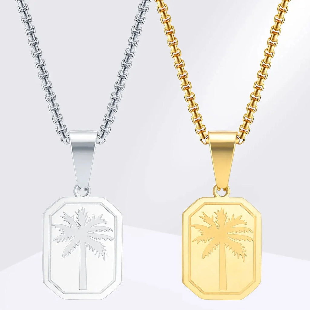 Necklace with geometric palm tree pendant