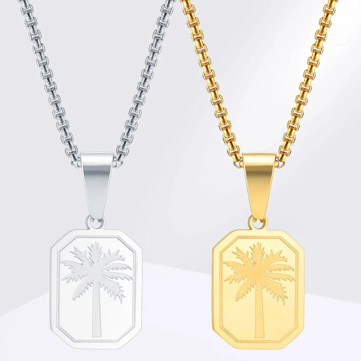 Necklace with geometric palm tree pendant
