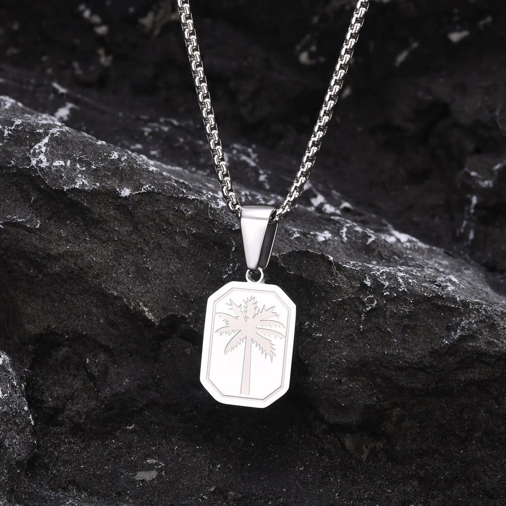 Necklace with geometric palm tree pendant