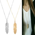 Necklace with Feather Pendant for Men or Women gold