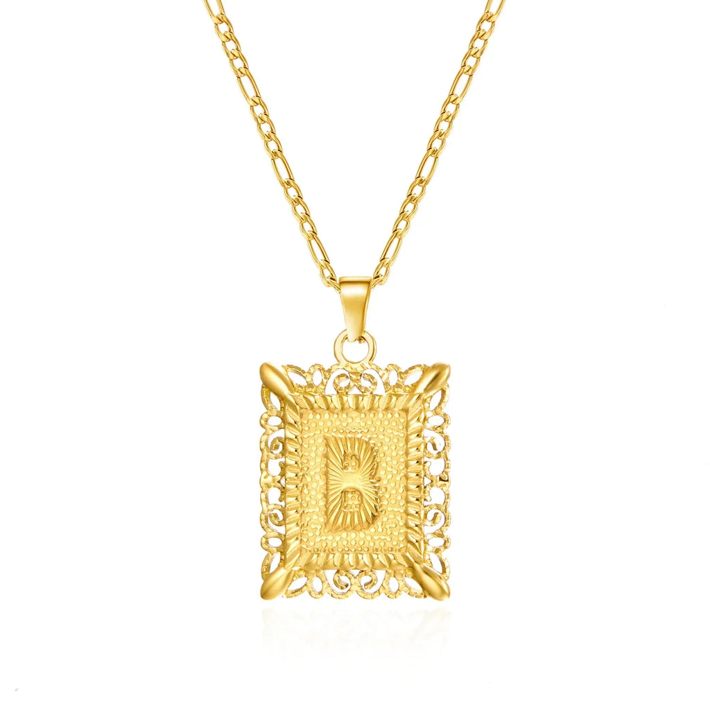 Collar con colgante rectangular con inicial - letra 