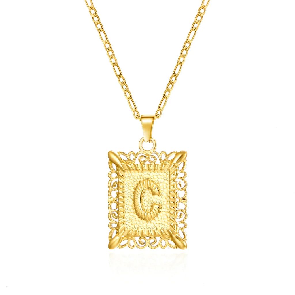 Collar con colgante rectangular con inicial - letra 