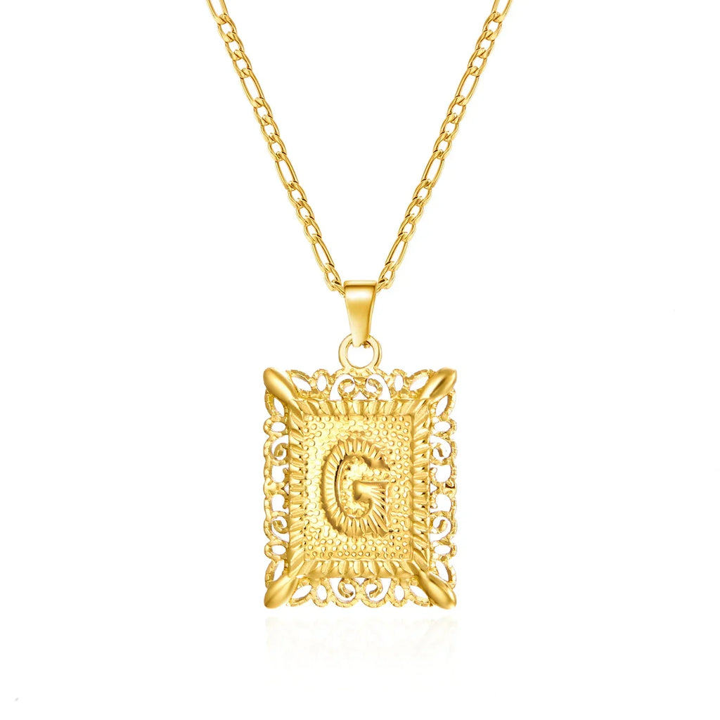 Collar con colgante rectangular con inicial - letra 