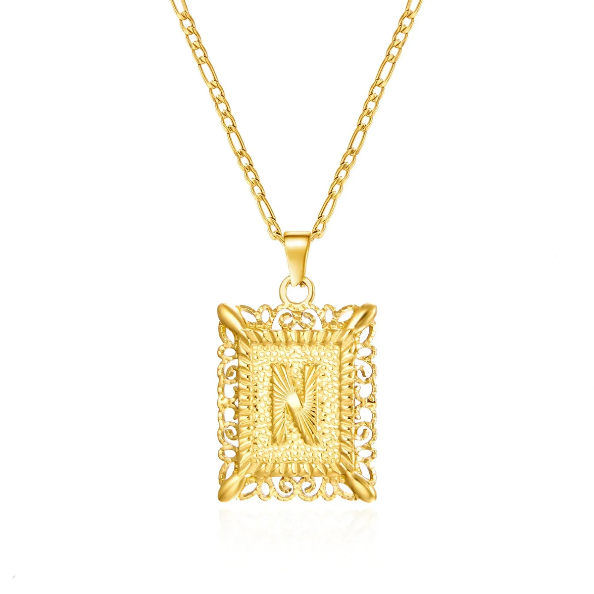 Collar con colgante rectangular con inicial - letra 