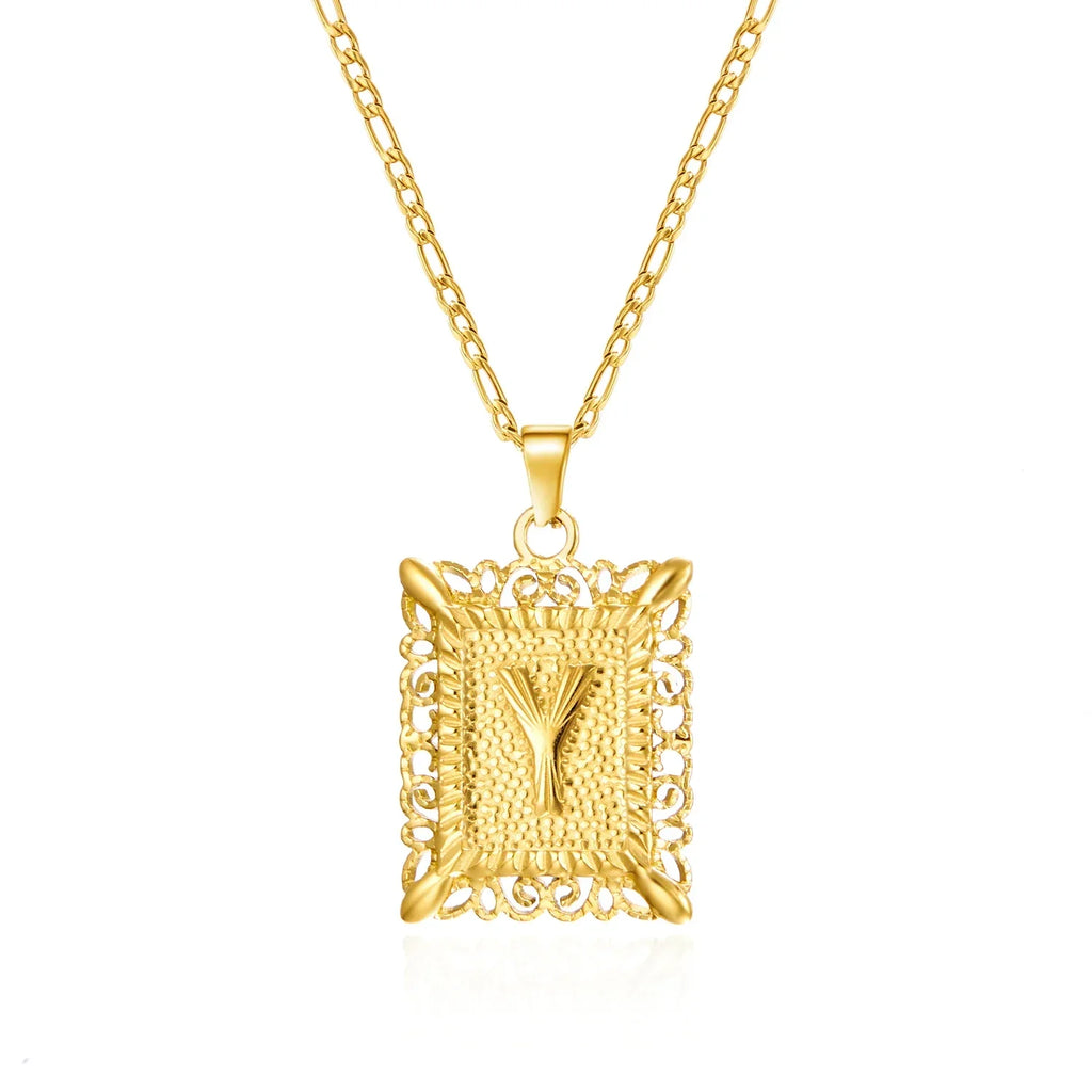 Collar con colgante rectangular con inicial - letra 