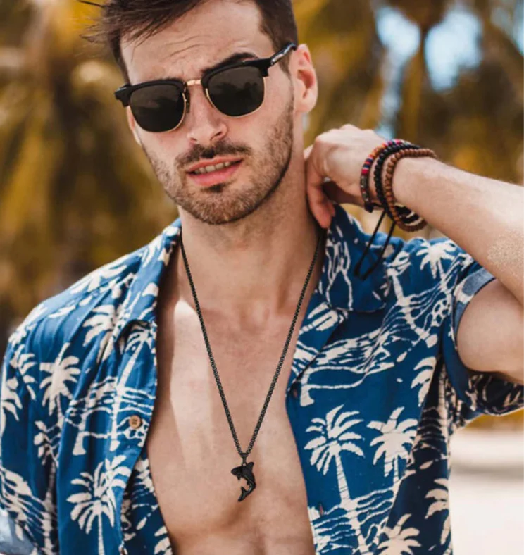 Black Men's Shark Pendant Necklace