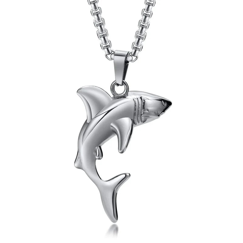 Silver Men's Shark Pendant Necklace