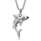Silver Men's Shark Pendant Necklace