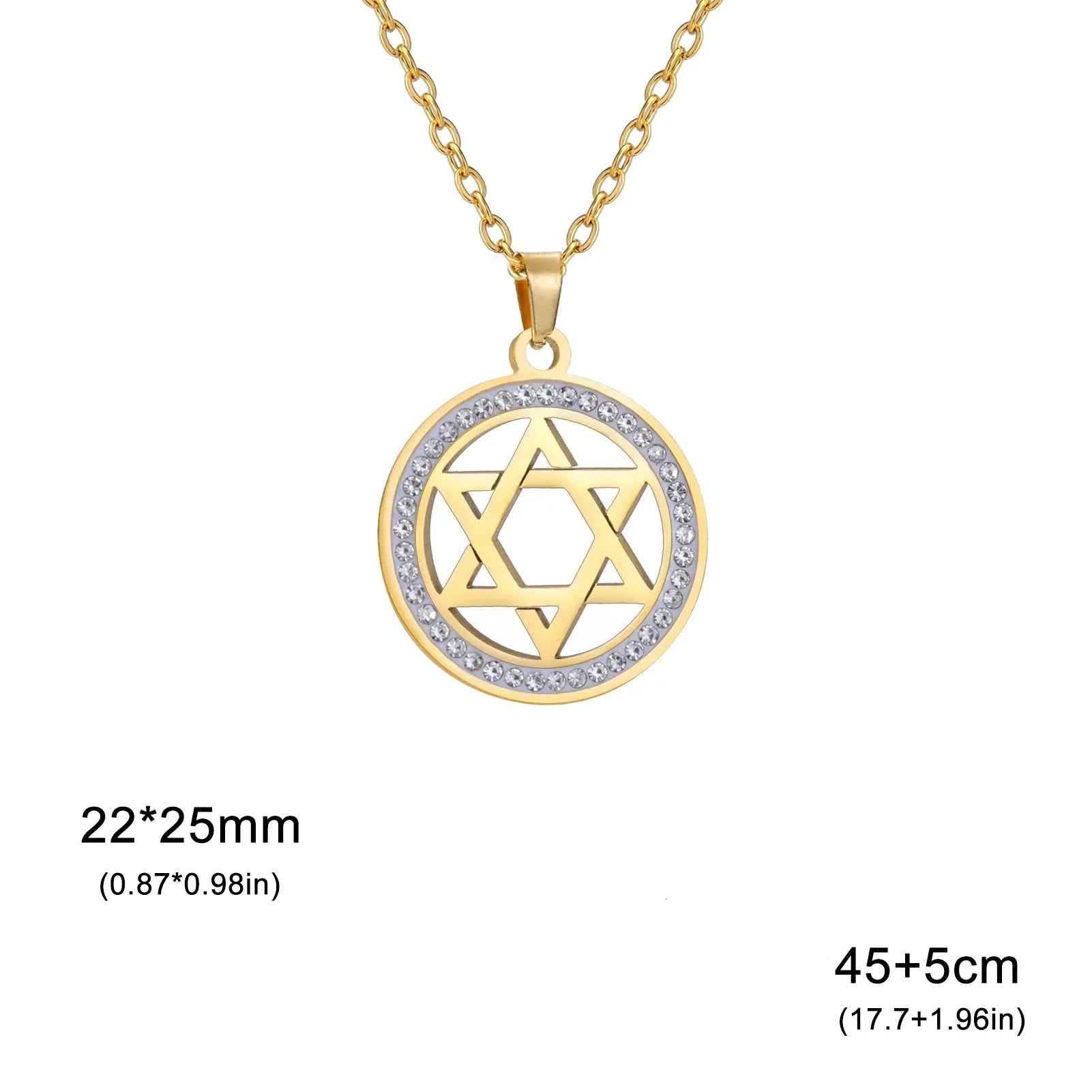 Collier avec pendentif rond avec symbole juif étoile de David 