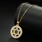Collier avec pendentif rond avec symbole juif étoile de David or