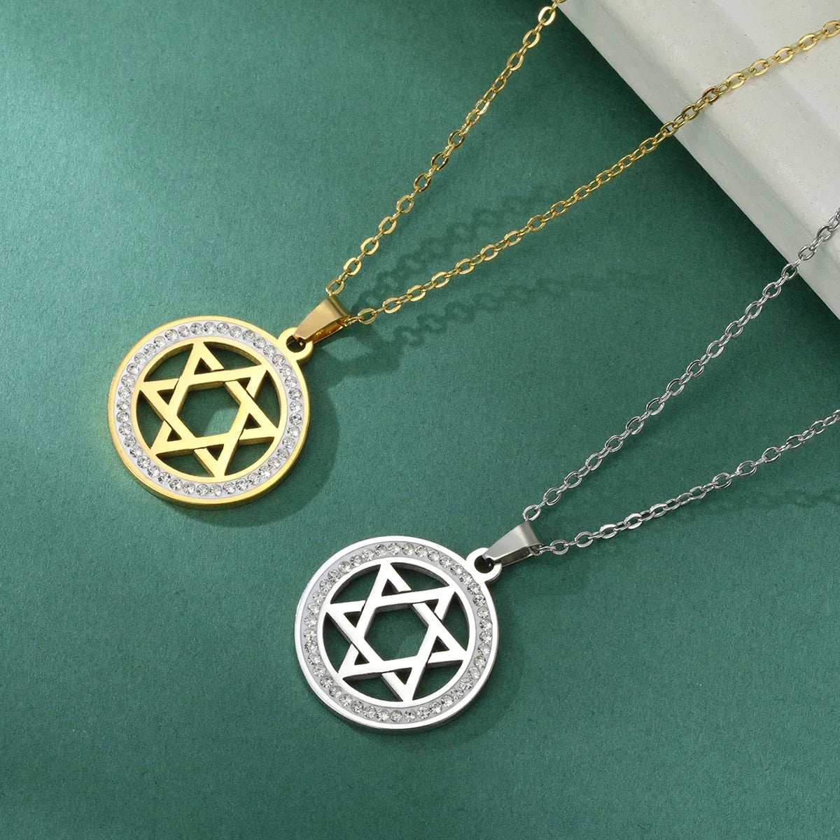 Necklace with round pendant featuring the Star of David symbol