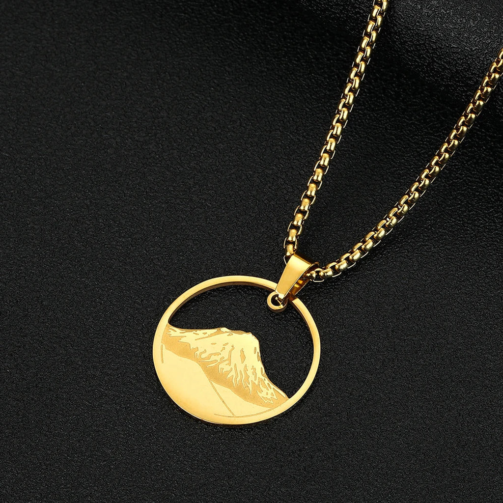 Necklace with Gold Mountain Round Pendant