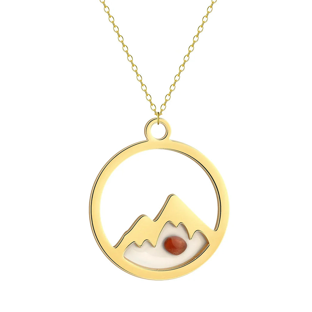 Necklace with Round Mountain and Seed Pendant gold