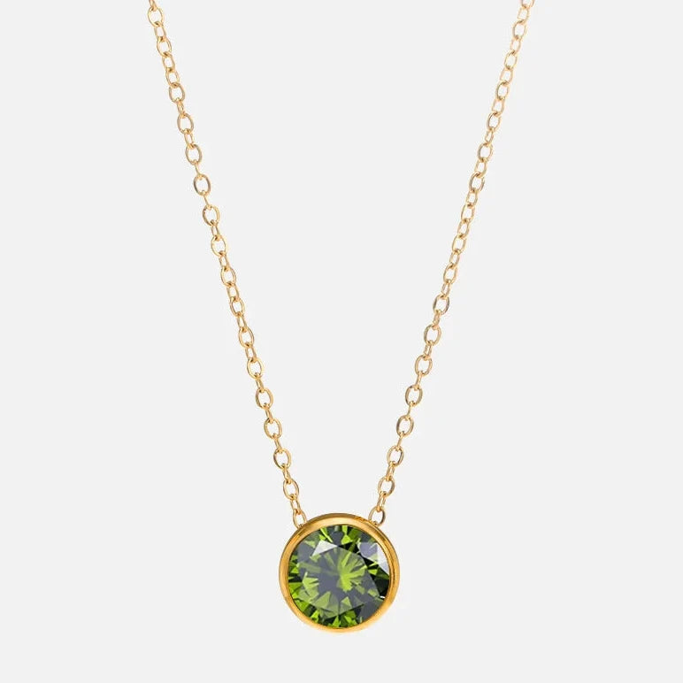 Necklace with round birthstone pendant for women