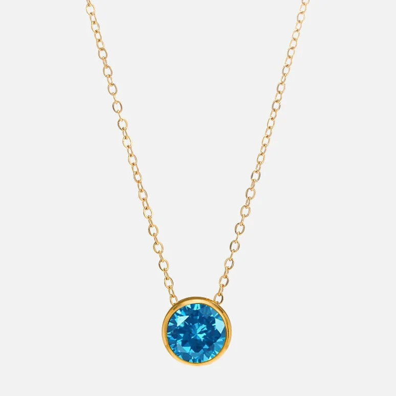 Necklace with round birthstone pendant for women
