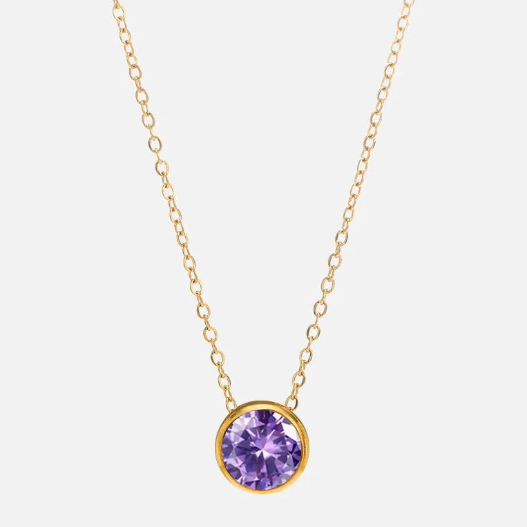 Collier avec pendentif rond pierre de naissance pour femme