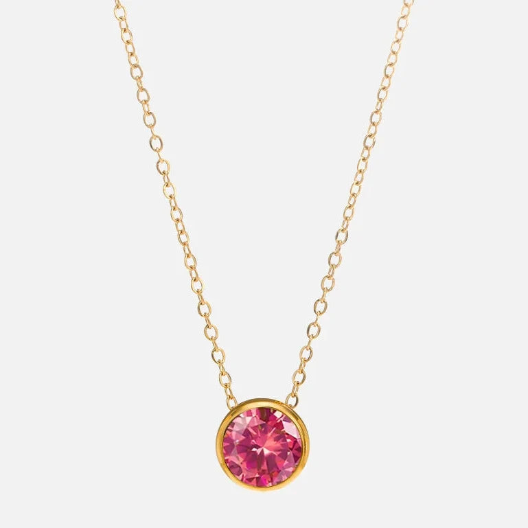 Necklace with round birthstone pendant for women