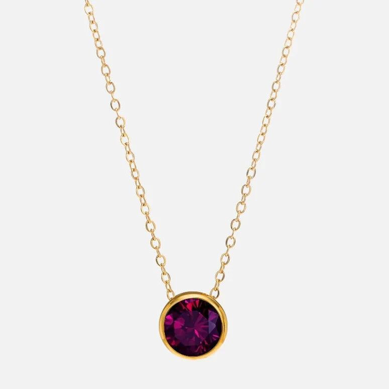 Necklace with round birthstone pendant for women