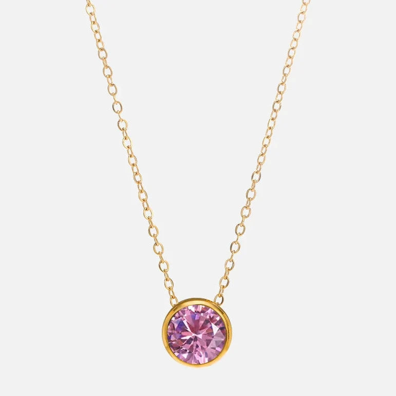 Collier avec pendentif rond pierre de naissance pour femme
