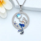 Collier avec Pendentif Sirène avec Zircon et Pierre de Lune