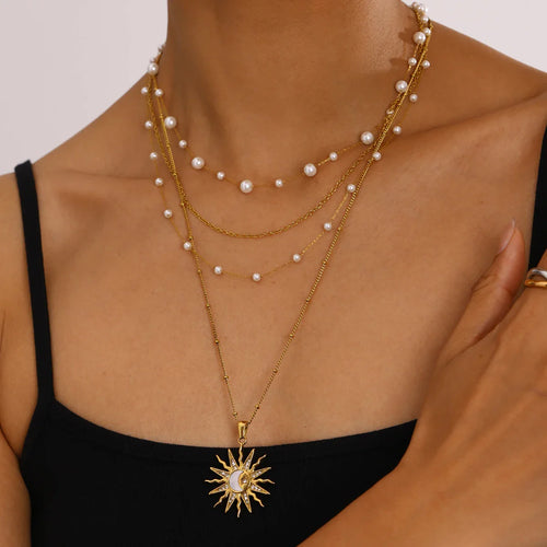 Necklace with Charming Sun and Moon Pendant