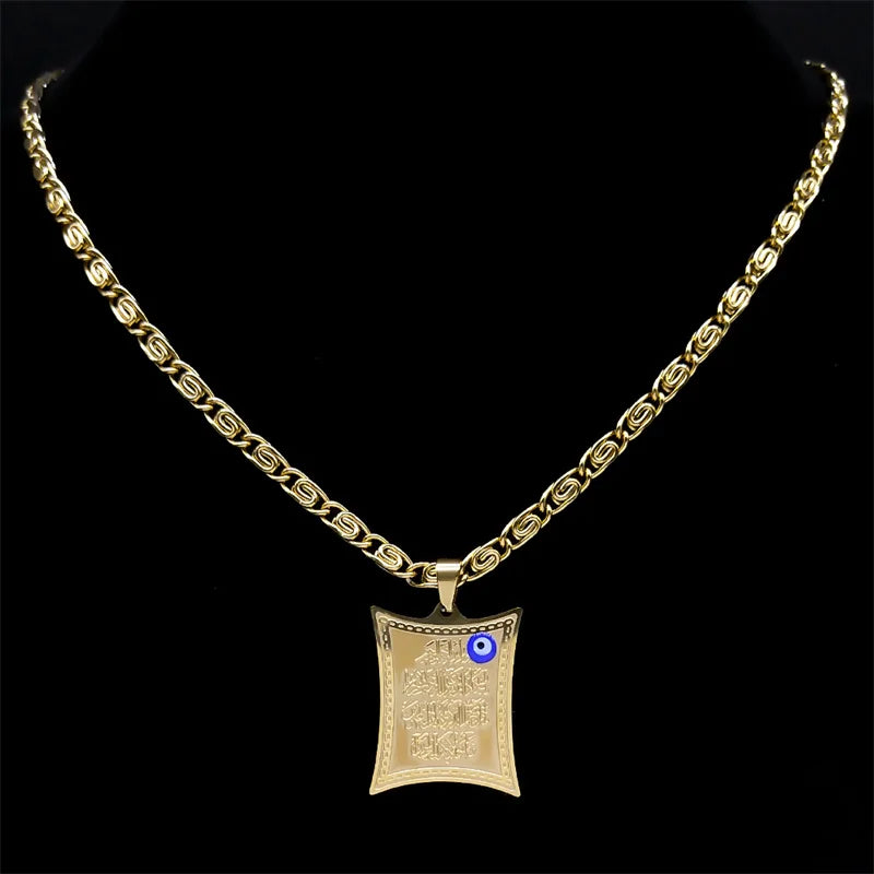 Collier long avec pendentif amulette Ayatul Kursi arabe islam musulman 