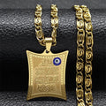 Collier long avec pendentif amulette Ayatul Kursi arabe islam musulman or