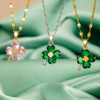Necklace with Four-Leaf Clover Pendant Colored gold and rose