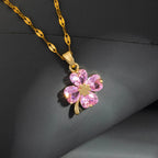 Necklace with Four-Leaf Clover Pendant Colored gold and rose