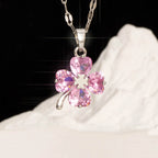 Necklace with Four-Leaf Clover Pendant Colored silver and rose