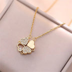Collier avec Pendentifs Coeurs en Trèfle à 4 Feuilles or