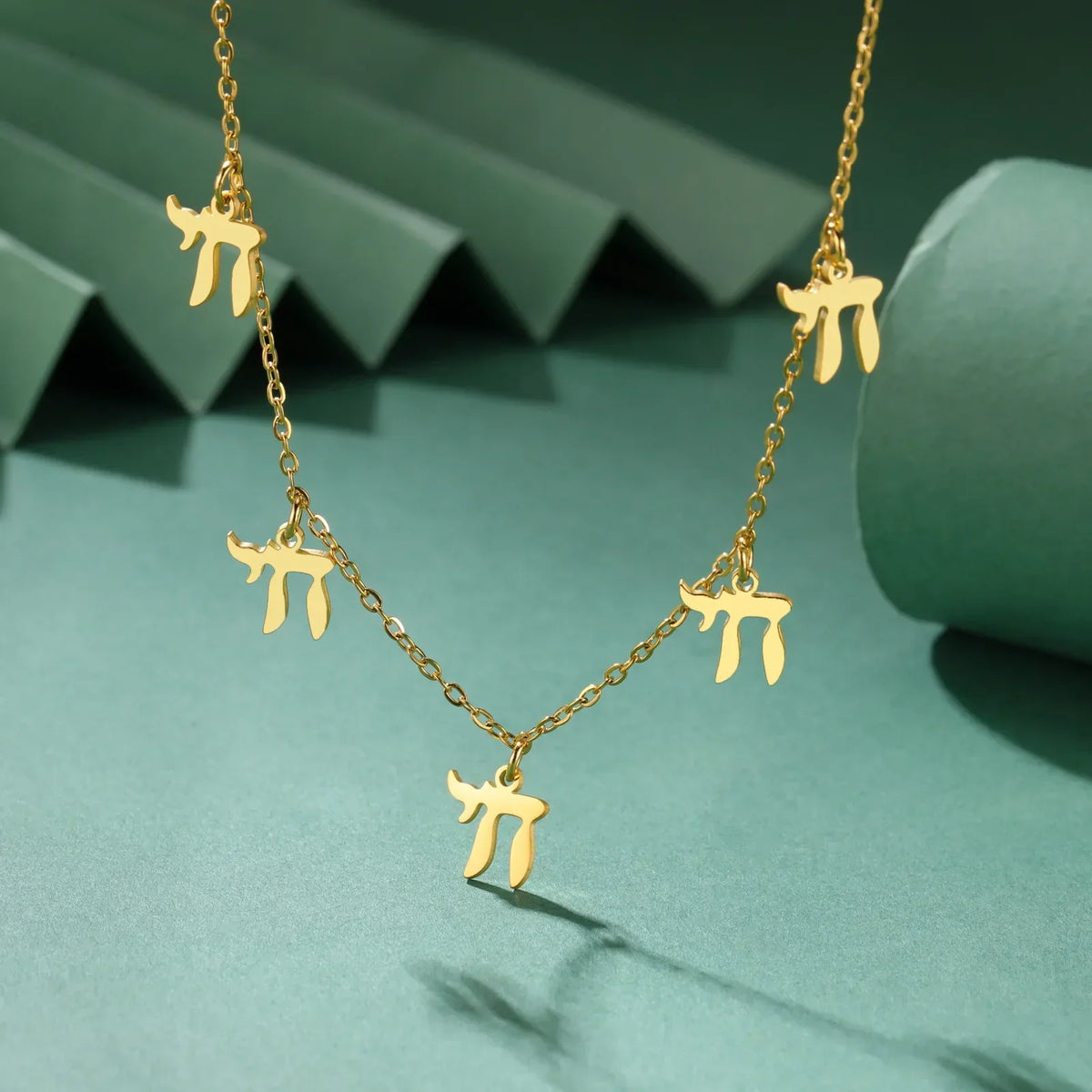 Necklace with Hebrew letter Chai pendants, Jewish symbol 