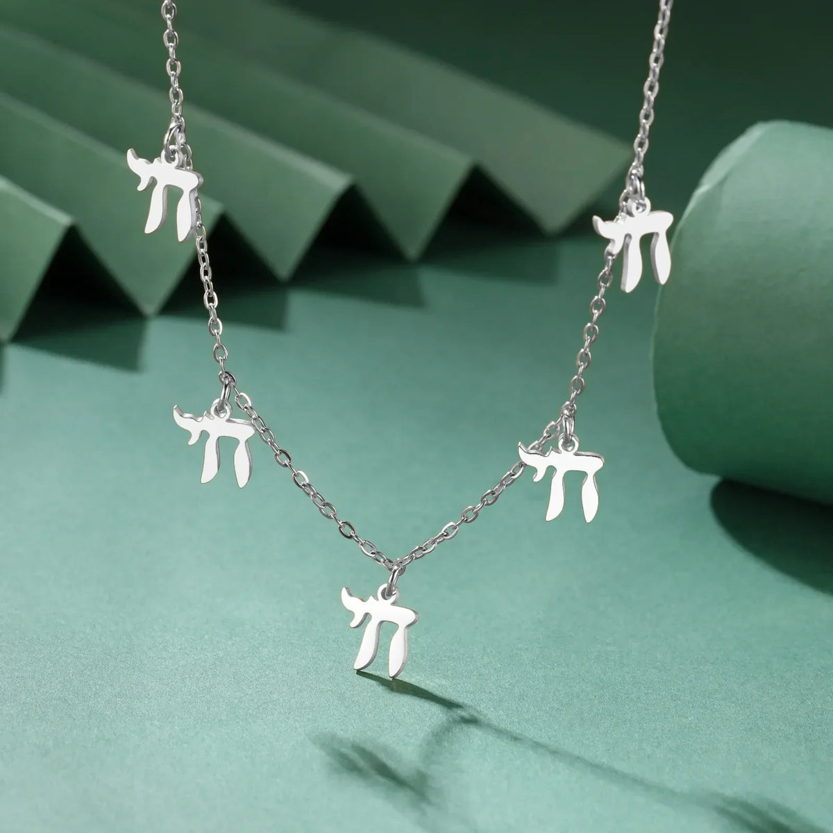 Necklace with Hebrew letter Chai pendants, Jewish symbol 