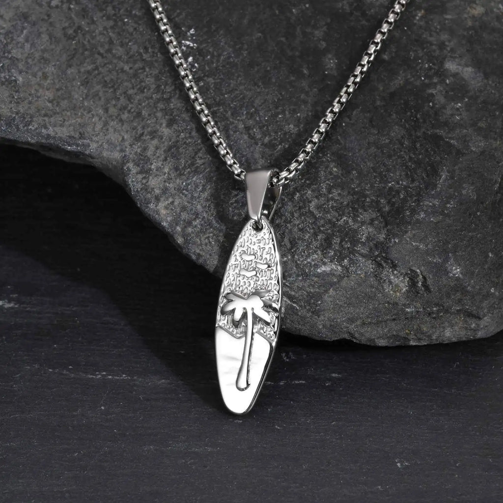 Collier avec petit pendentif palmier et mer argent