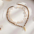 Lot de 2 colliers bohème coquillages et pendentif dent de requin blanc