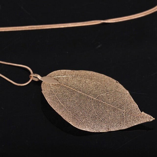 Collier Bohème Feuille Pendentif or