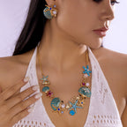 Collier coquillage doré et bleuté