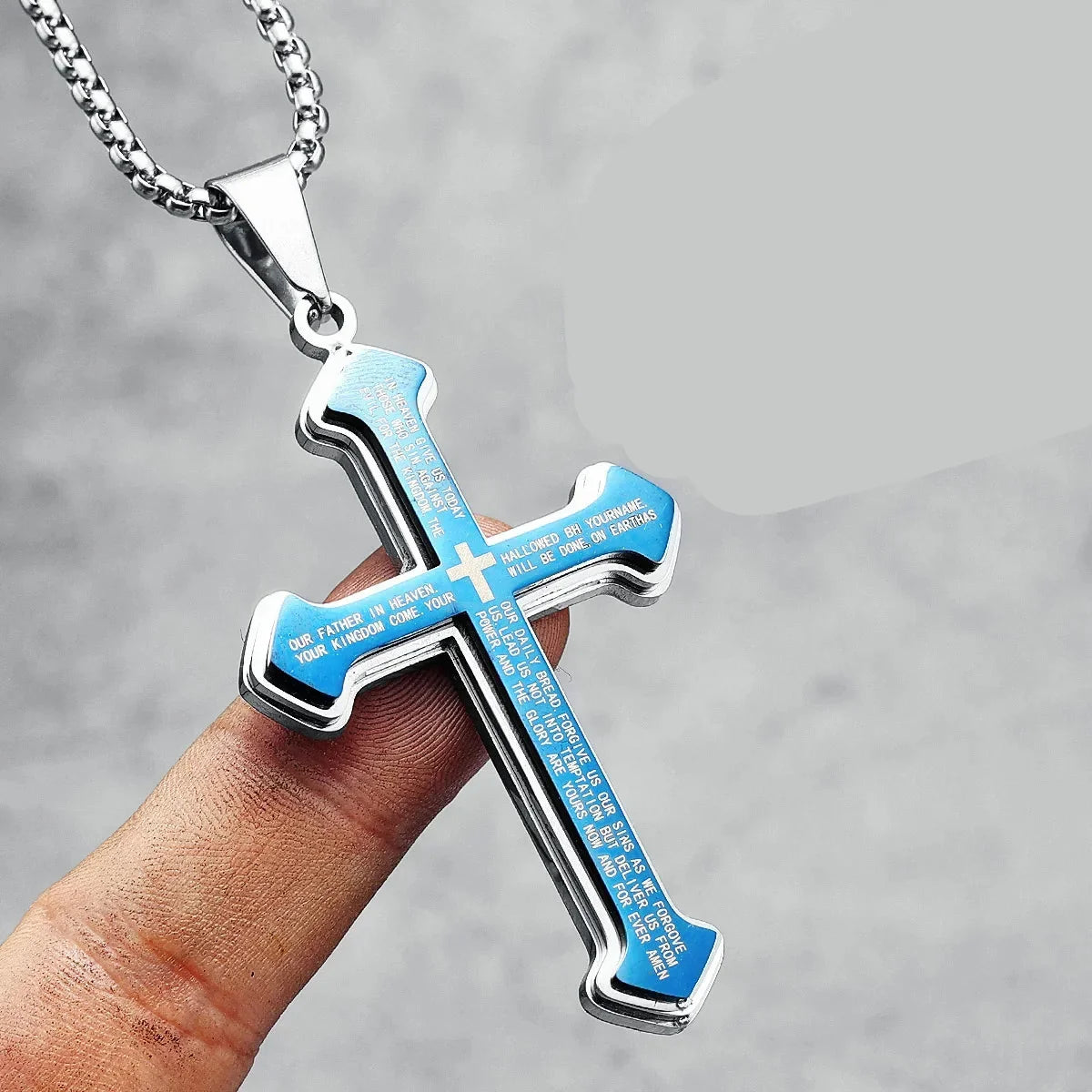 Collar cruz del Padre Nuestro con colgante para hombre 