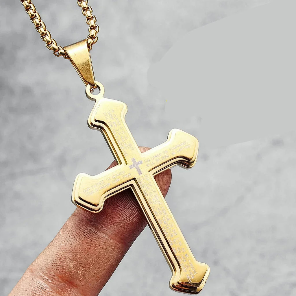Collar cruz del Padre Nuestro con colgante para hombre 