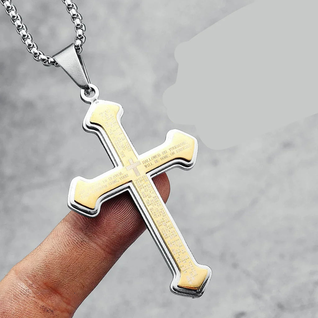 Collar cruz del Padre Nuestro con colgante para hombre 