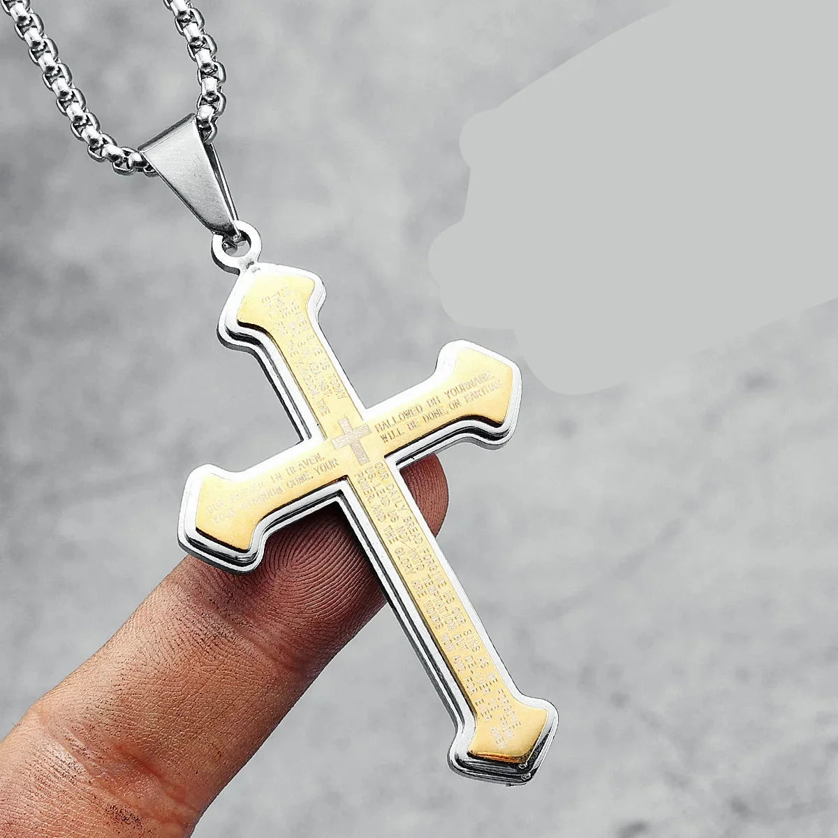 Collar cruz del Padre Nuestro con colgante para hombre 