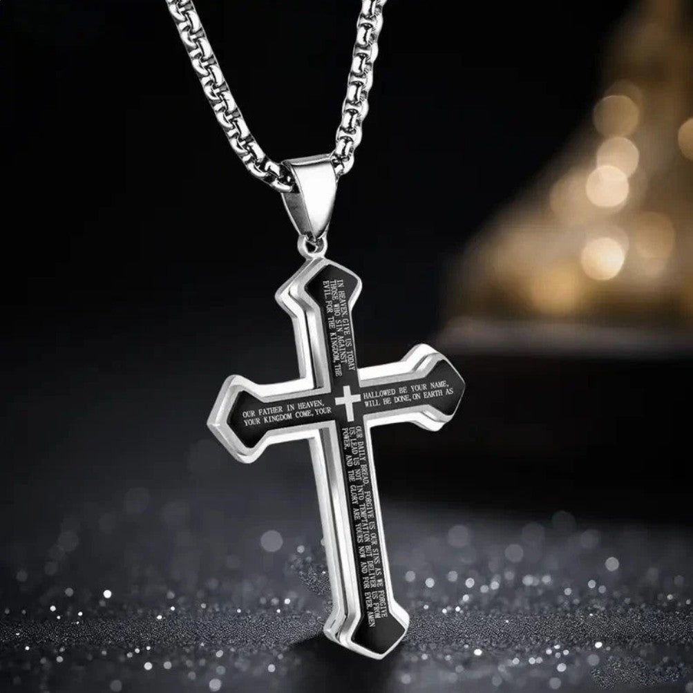 Collar cruz del Padre Nuestro con colgante para hombre 