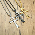 Collier Croix Egyptienne Pendentif or argent noir