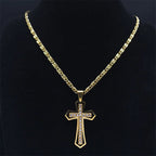 Collier Croix & Pendentif Zircons or