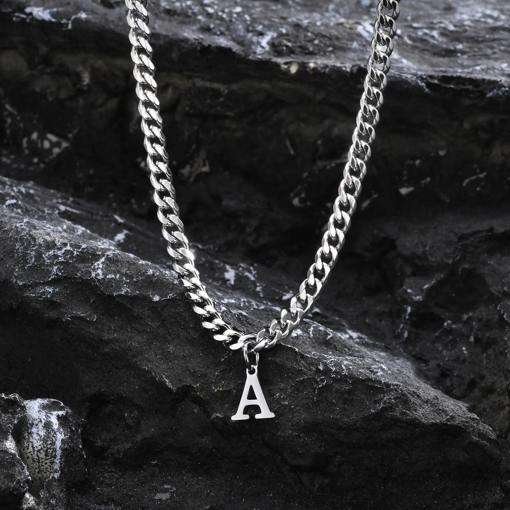 Cuban necklace for men with initial letter pendant