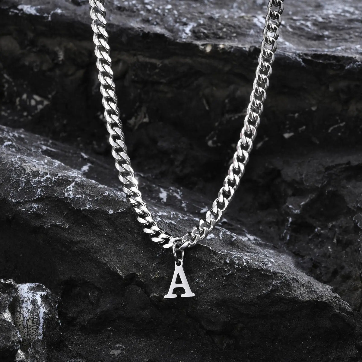 Cuban necklace for men with initial letter pendant