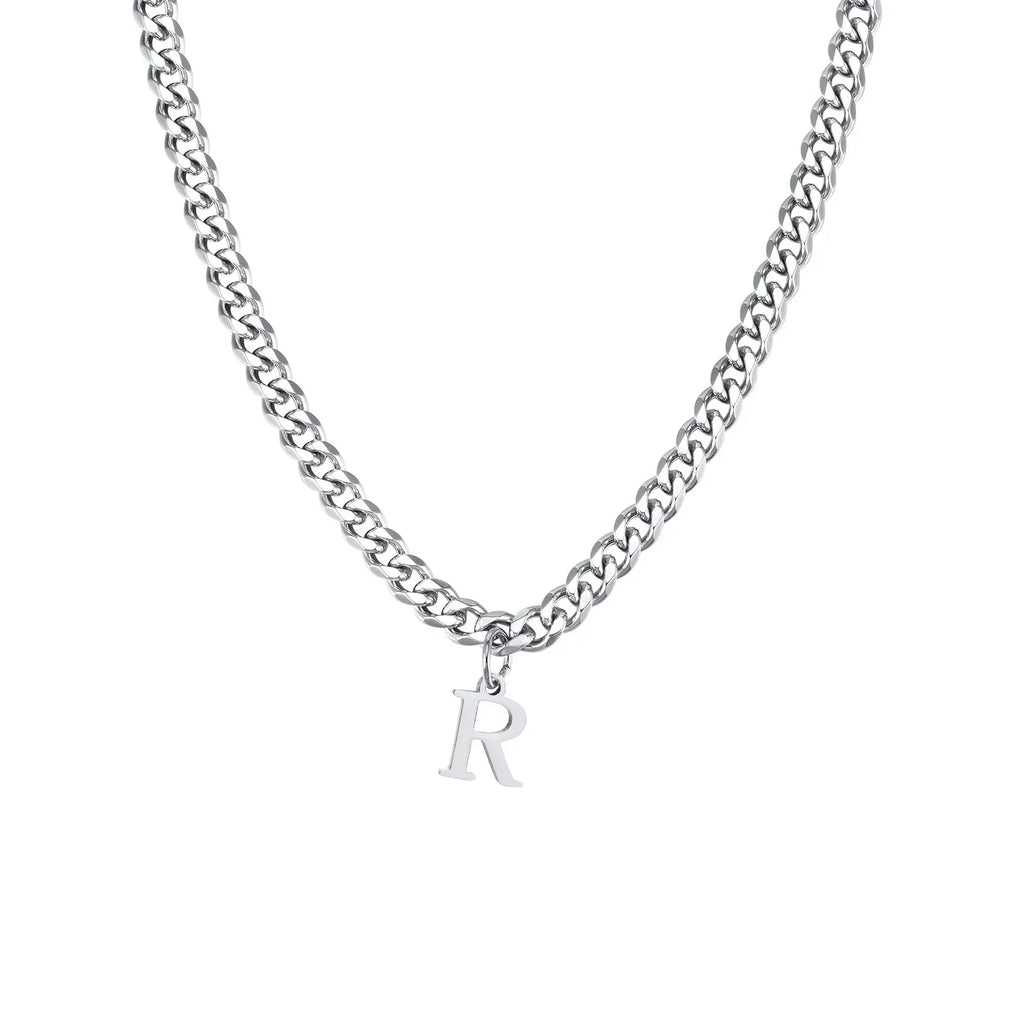 Cuban necklace for men with initial letter pendant