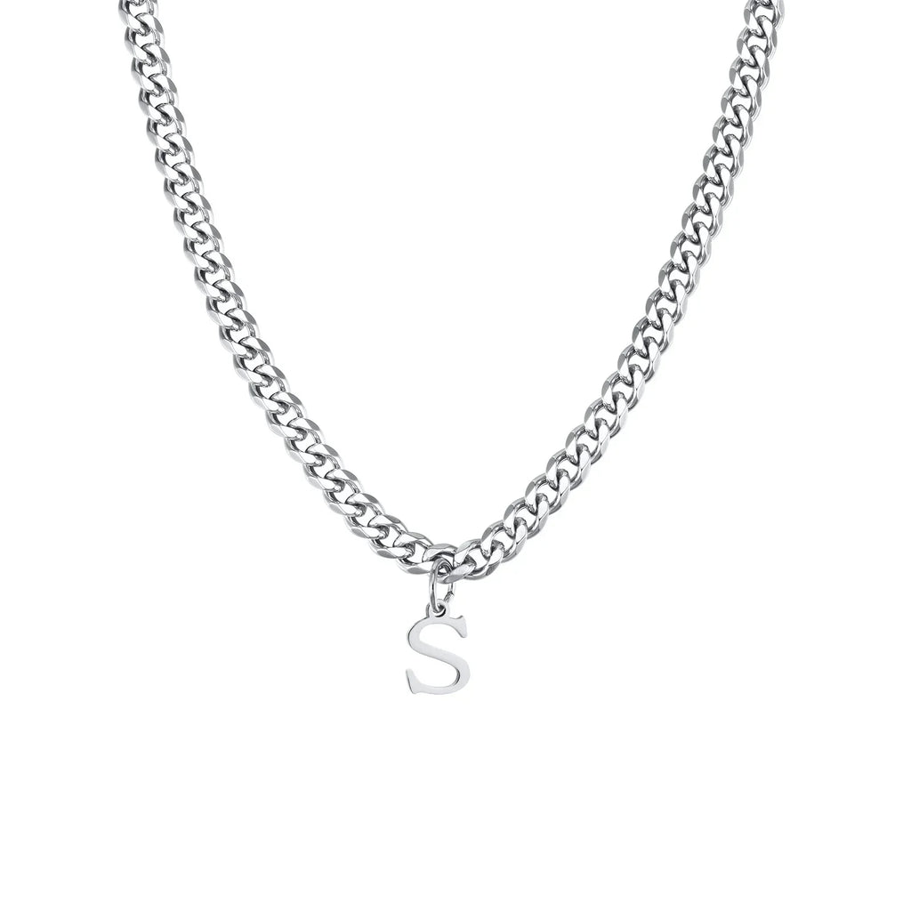 Cuban necklace for men with initial letter pendant