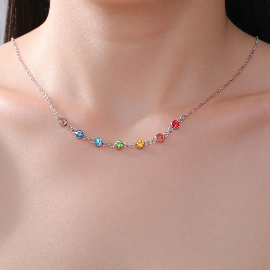Collar de Protección con Colgante de Piedras 7 Chakras para Mujer plata